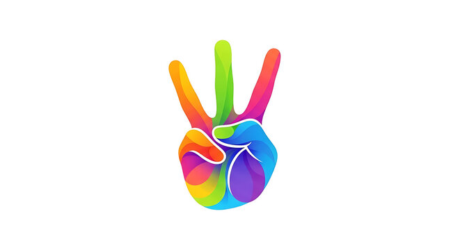 Vibrant multicolored hand gesture with rainbow colors, isolated on white background