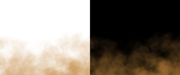 Naklejka premium Golden dust explosion texture, brown smoke cloud effect on black and white background, atmospheric sand mist particles for design overlays