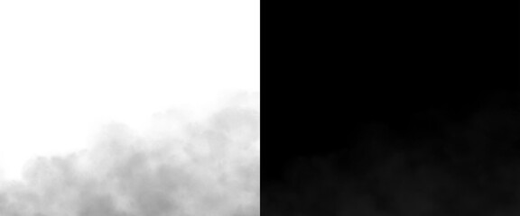 Fototapeta premium Atmospheric smoke and fog textures, ethereal white mist on black background, soft hazy steam clouds for overlay and cinematic visual effects
