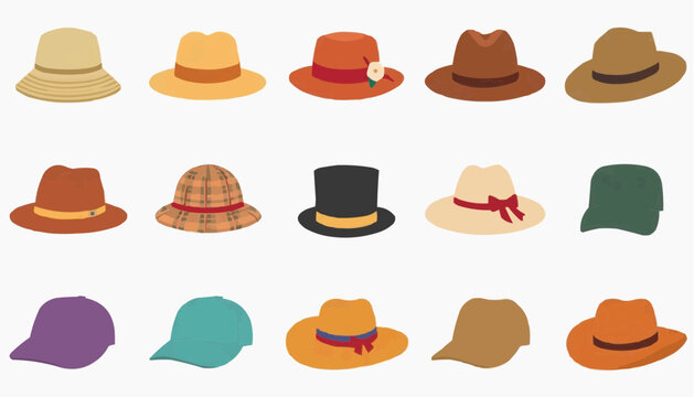 Collection of various stylish hats in different colors and designs