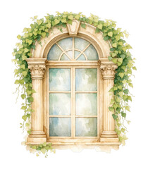 Fototapeta premium PNG Elegant arched window with vines