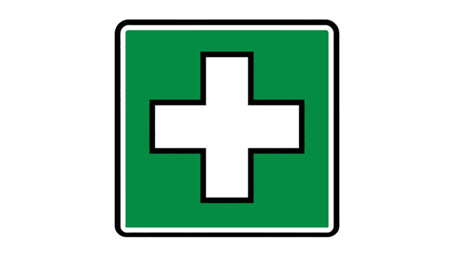 Green first aid sign with white cross symbol isolated on white background. EPS Editable