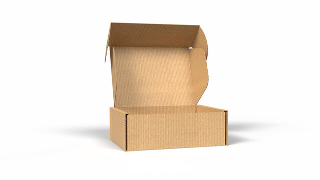 open faced cardboard mailer box isolated on white background