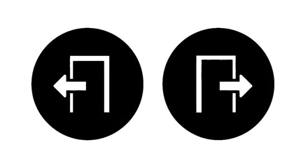 Fototapeta premium Minimal black silhouette icon, simple flat vector, bold black shape, no, no shading set of exit door icons with arrows pointing left and right on a, flat icon style