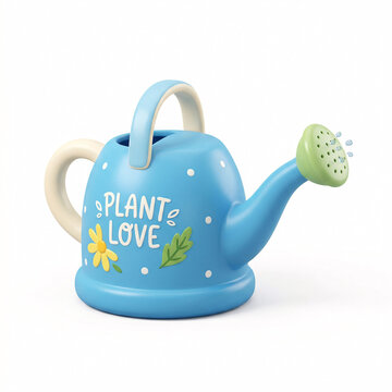 Arrosoir Bleu D&eacute;cor&eacute; avec Motif Floral Isol&eacute; sur Fond Blanc