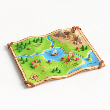 Carte Illustr&eacute;e de Paysage Isom&eacute;trique Fantaisie