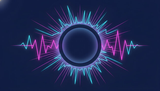 A circle with neon lights and a black background