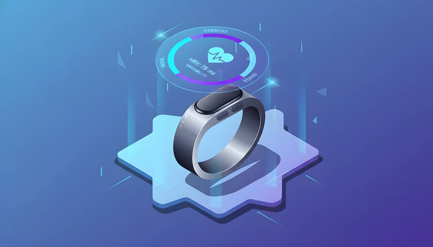 A ring with a blue background and a purple background