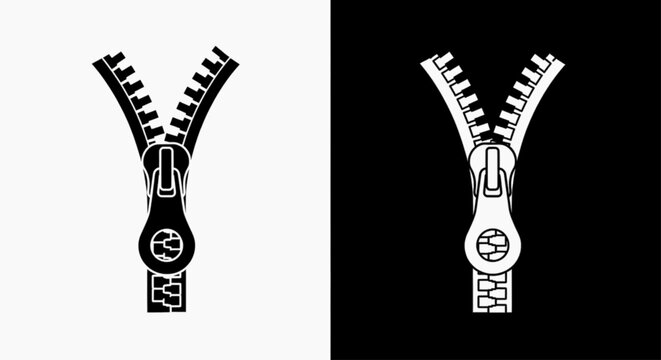 Minimal black silhouette icon, simple flat vector, bold black shape, no, no shading black and white zipper icons set, open zipper vector illustration on a, flat icon style