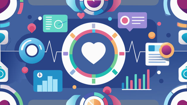 A blue background with icons and a circle with a map