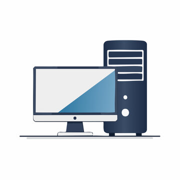 Flat design icon of a desktop computer and tower