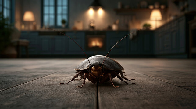 Cockroach encounter in a cozy kitchen insect photography indoor setting artistic perspective nature's intruder