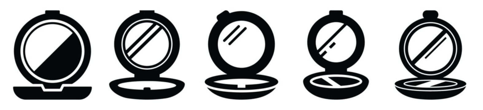 Set of minimalist  compact mirror silhouette vector icon for beauty design.