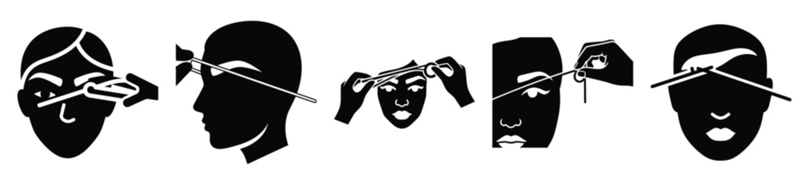 Set of minimalist  eyebrow threading silhouette vector icon for beauty design.