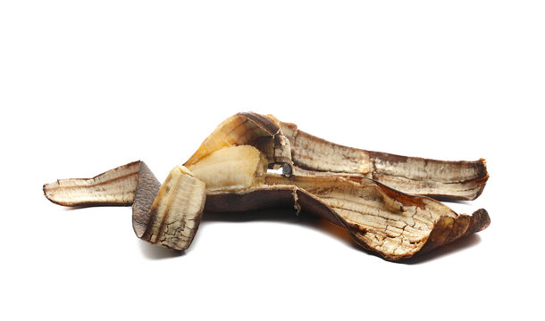 old moldy banana peel isolated on white background