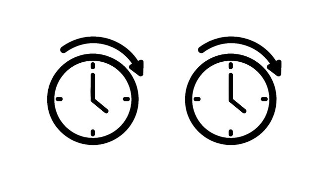 Minimal black silhouette icon, simple flat vector, bold black shape, no, no shading daylight saving time clock icon with arrow, on a, flat icon style