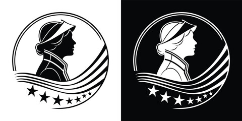Stylized profile portrait of a woman wearing a classic visor hat © Ahsanul