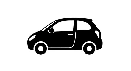Fototapeta premium Minimal black silhouette icon, simple flat vector, bold black shape, no, no shading black silhouette of a small compact city car on a, flat icon style