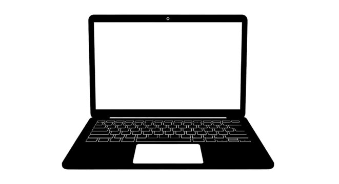 Minimal black silhouette icon, simple flat vector, bold black shape, no, no shading black laptop computer silhouette on a, flat icon style