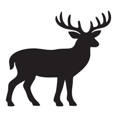 Naklejka premium Black silhouette of a standing deer with large antlers