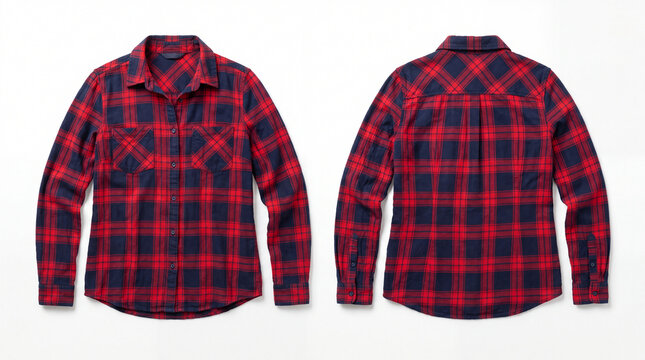 Red plaid shirt flat lay.