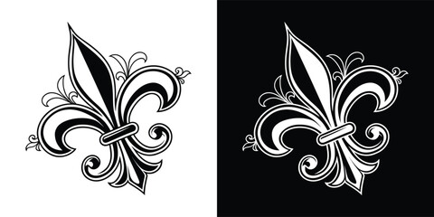 Elegant black and white fleur de lis symbol vector illustration © Ahsanul