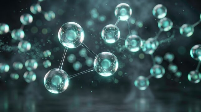 Molecular Structures of Science: Abstract visualization of interconnected molecules, depicting scientific research and the complexity of atomic bonds with a glowing, futuristic aesthetic.