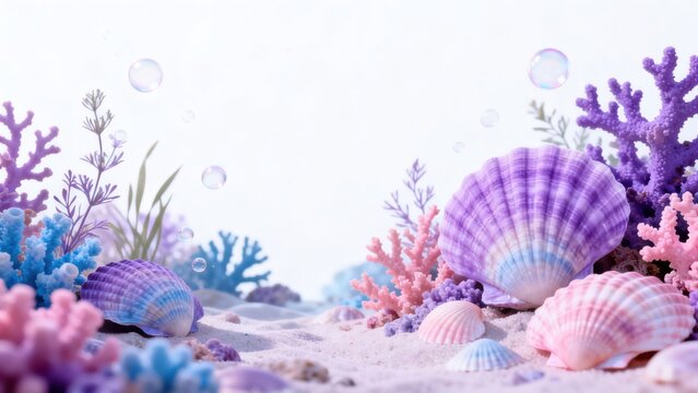 Underwater scene with colorful shells and coral
