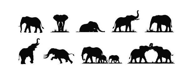Elephant Silhouette Collection Set in Multiple Poses © Artoniumw