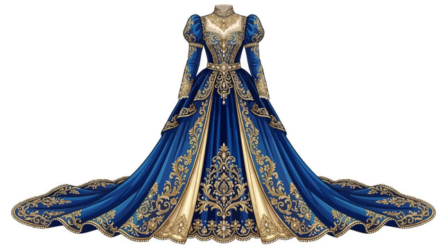 Blue Gold Evening Gown.