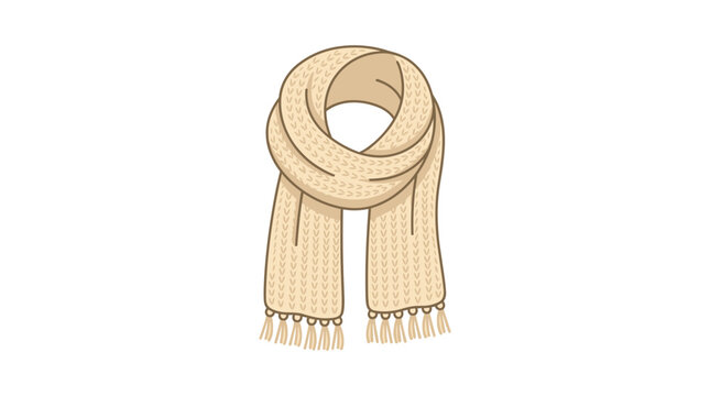 Cozy knitted beige scarf with fringe detail isolated on white background Vector