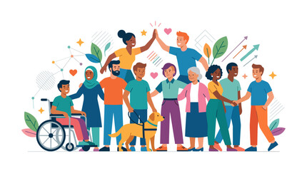 Fototapeta premium Diverse group of people celebrating together with unity and inclusion Vector