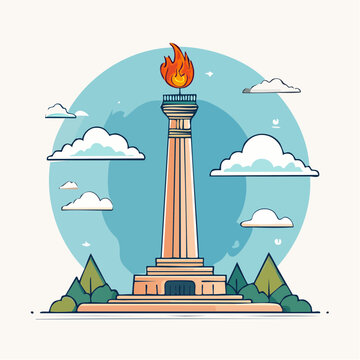 Monumen Nasional (Monas) with Flame Illustration