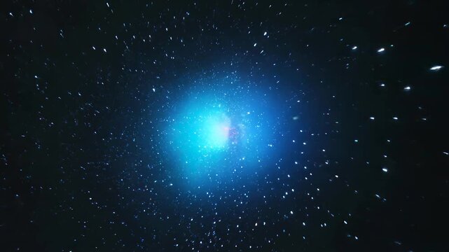 Deep Space Flight Through Glowing Blue and Teal Nebula Clouds with Fast Flying Stars Loop