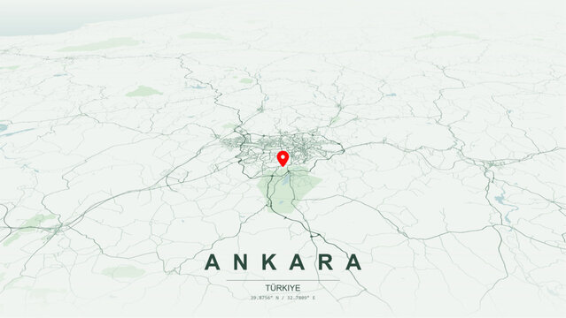 Modern minimalist vector map of Ankara, Turkey. High-quality scalable illustration of Ankara city grid, monumental Anitkabir axis, Kizilay Square central node for posters design.