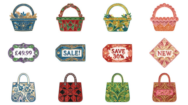 Collection of colorful handbags and shopping bags