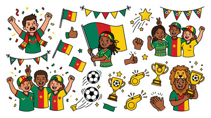Fototapeta premium Celebration of football fans with flags, trophies, and cheering