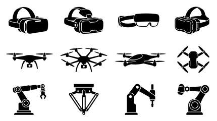 Fototapeta premium Collection of modern virtual reality and robotics technology devices