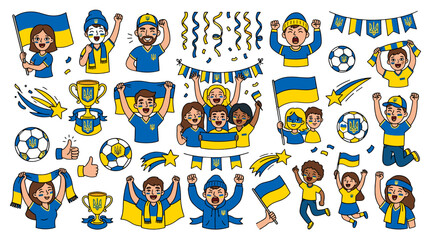 Fototapeta premium Collection of children celebrating soccer victory with medals and trophies