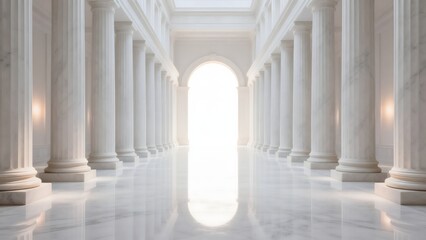 Obraz premium Long white marble corridor with columns