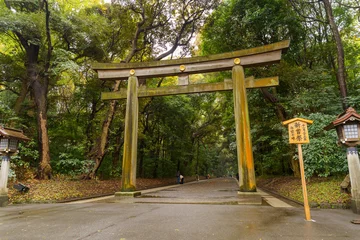 Fototapete Torii Tore Large wooden torii gate entrance to Meiji Jingu shrine, Tokyo Japan  © Alberto