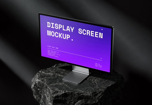 Computer Monitor Display Mockup On The Rock