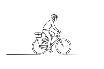 Obraz premium Continuous line drawing of a person cycling on a bicycle with a rear basket.