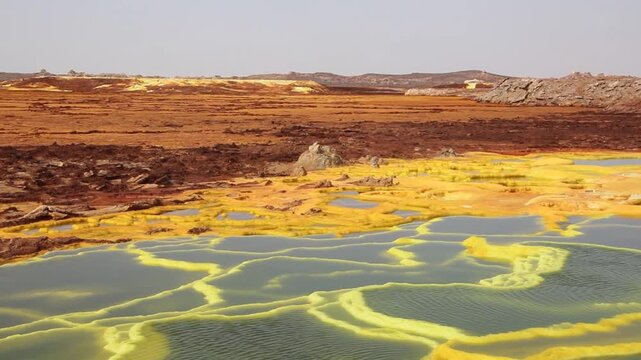 Colorful sulfuric lakes in Dallol volcanic area, Danakil depression, Ethiopia