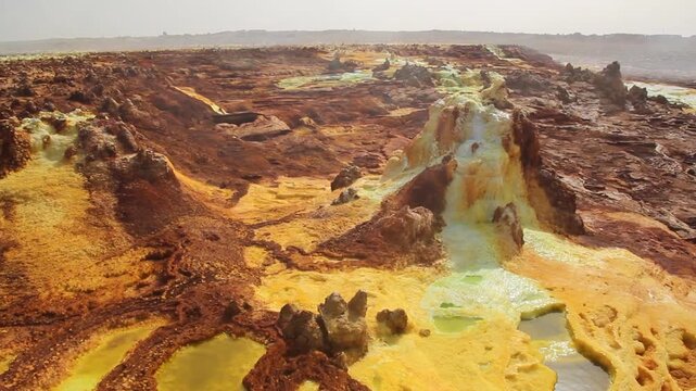 Colorful sulfuric springs in Dallol volcanic area, Danakil depression, Ethiopia