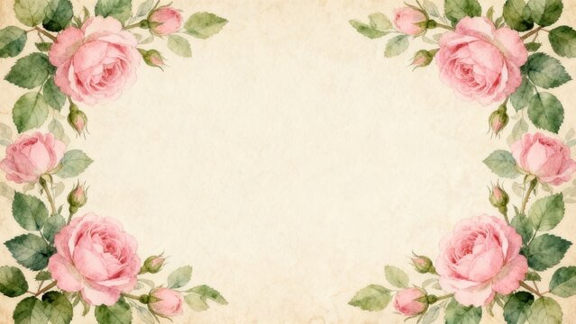 Pink roses on vintage paper