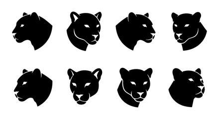 Black Panther Head Silhouettes, Wild Cat Vector Icons, Fierce Feline Profile Graphics, Majestic Animal Symbol Set © Mim