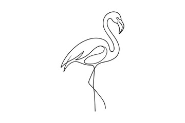 Obraz premium Minimalist continuous line art drawing of a standing flamingo.