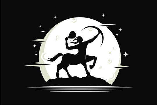 Centaur padel logo design illustration featuring a mythical chiron or horseman silhouette with racket, moon and stars suitable for padel clubs, sports teams, tournaments and athletic branding template