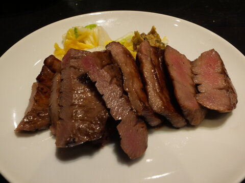 Close Up of Thick Cut Grilled Gyutan Beef Tongue in Sendai, Japan